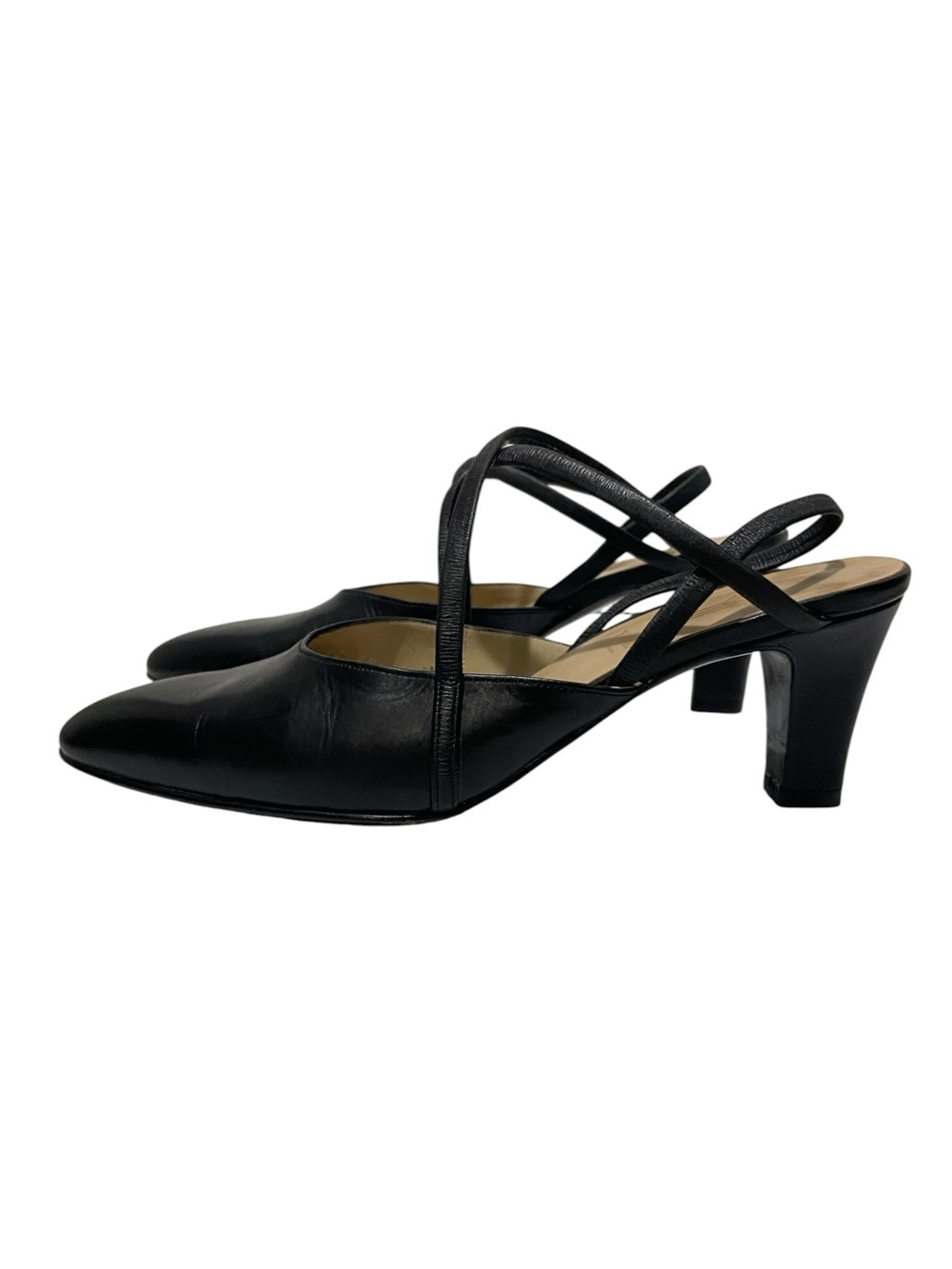Yanko Black Leather Isabel Crisscross Straps Kitten Heels Sz 6